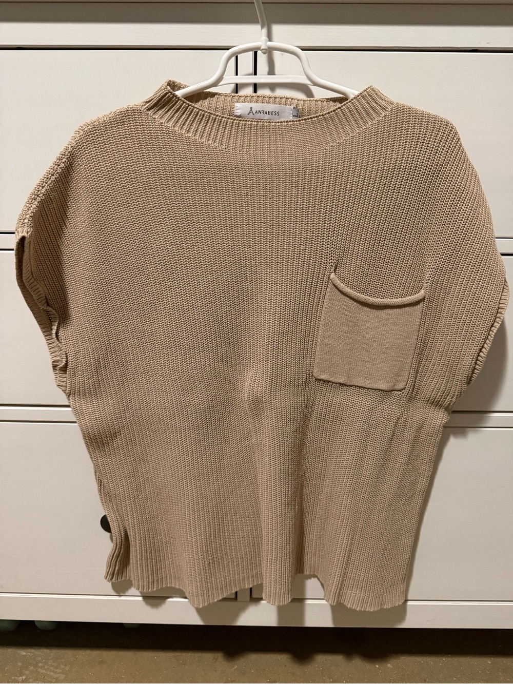 Annabess Beige Knit Pocket Crewneck Sweater and coordinating knit pants.
